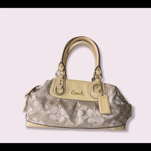 Coach Signature Sateen Leather shoulder Bag Carry Tote Handbag